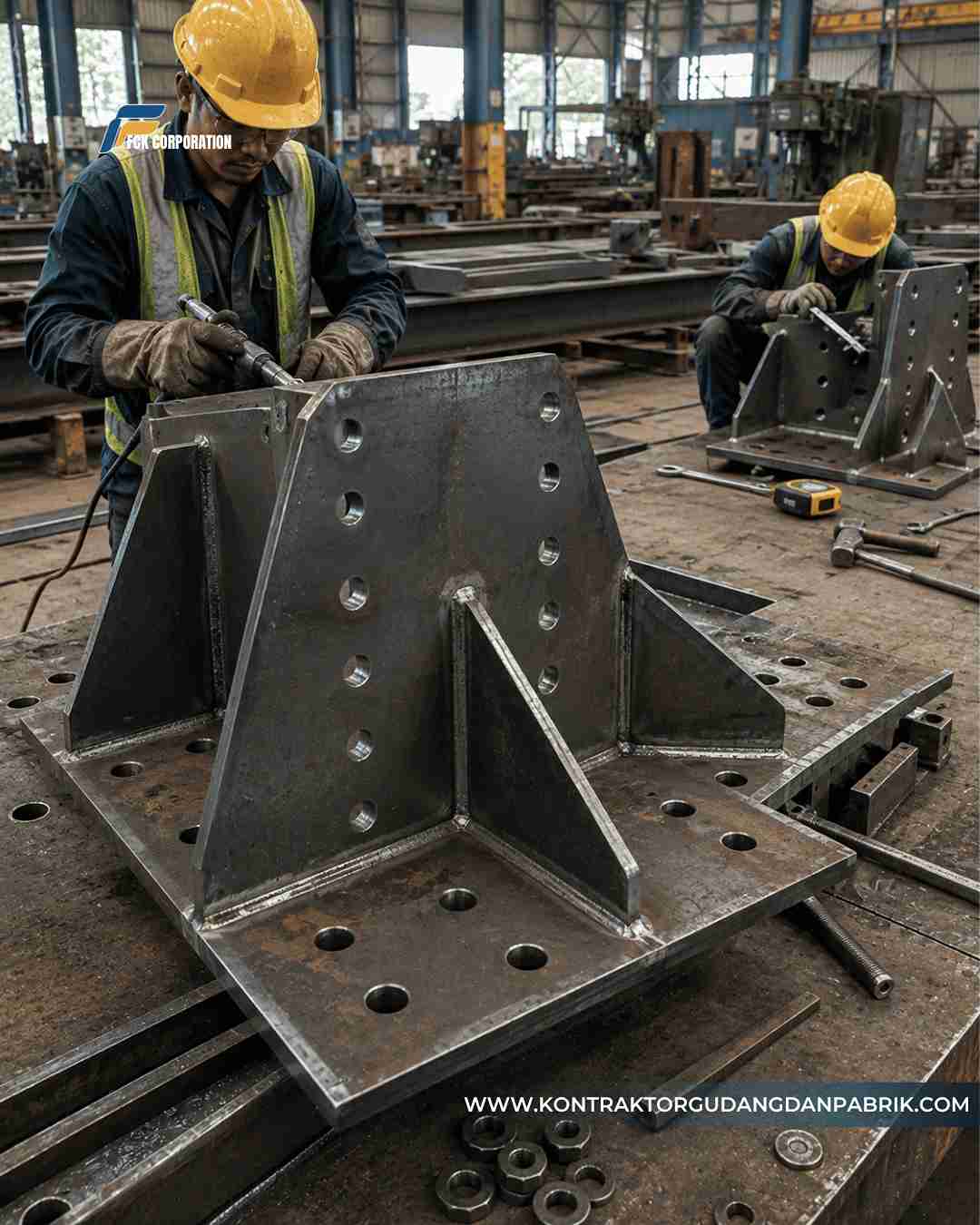 Plat Baja Difabrikasi Menjadi Komponen Penyambung