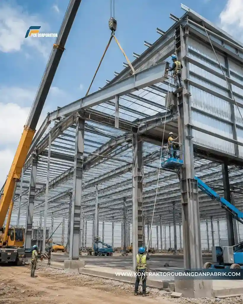 Pemasangan Rafter pada Sebuah Pabrik